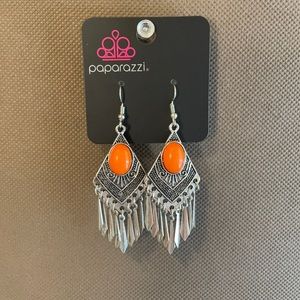 Paparazzi silver & orange earrings